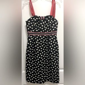 Anthropology Women’s Slim Contour Dress Polka Dots, Optional Red Ribbon Straps